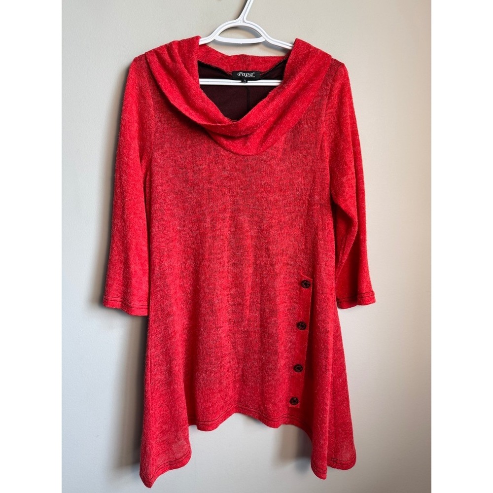 Papa Vancouver Women's Medium Red Cowl Neck Tunic Sweater Cozy Casual Chic